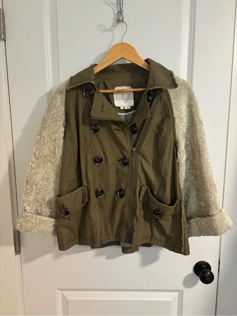 ANTHROPOLOGIE Hei Hei Sequin Sleeve Military Jacket Size Medium